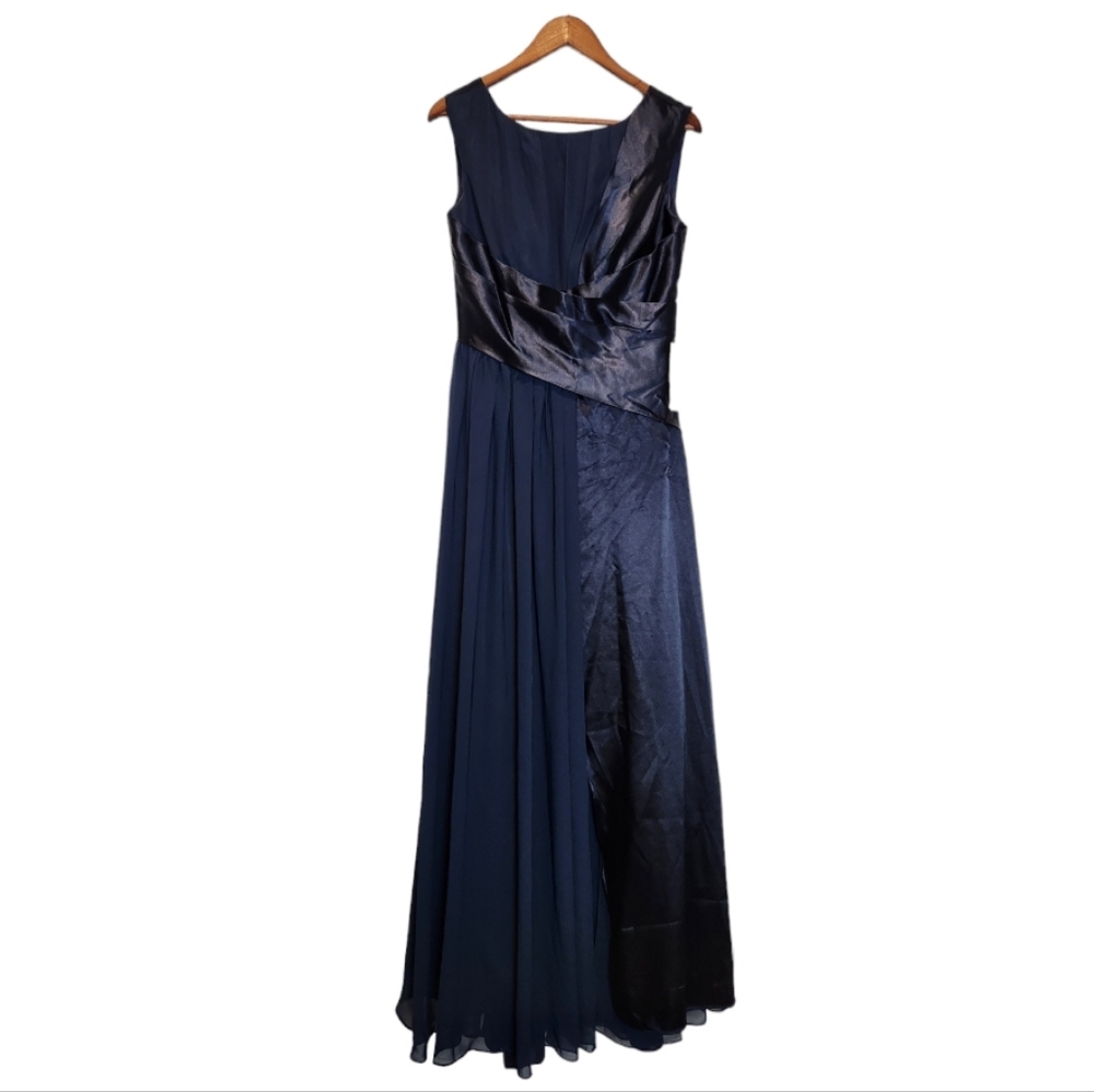 NWT TS‎ Couture Navy Blue Satin Maxi Dress Size M